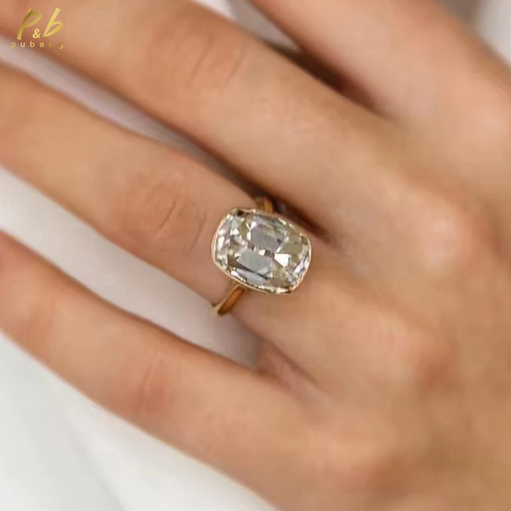 

PuBang Sparkling 3EX VVS1 12.5 Carat Moissanite Diamond Ring Old Mmine Cushion Cut Center 18K Solitaire Band For Woman Jewelry
