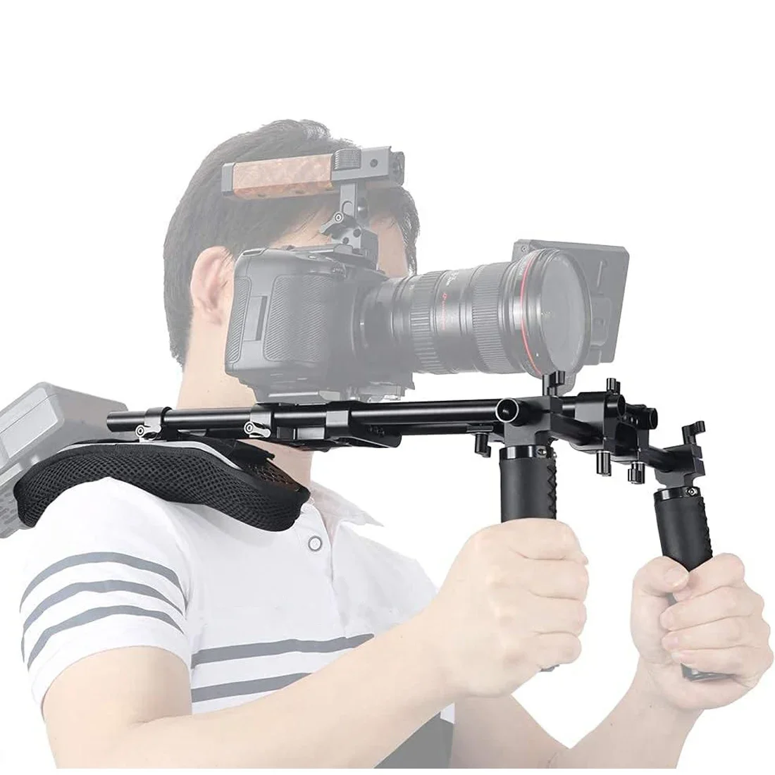 Topcine 15mm Shoulder Pad Support System for Camera Cinema Camcorder, Mount Rig with Base Plate, Rod, Handle Set