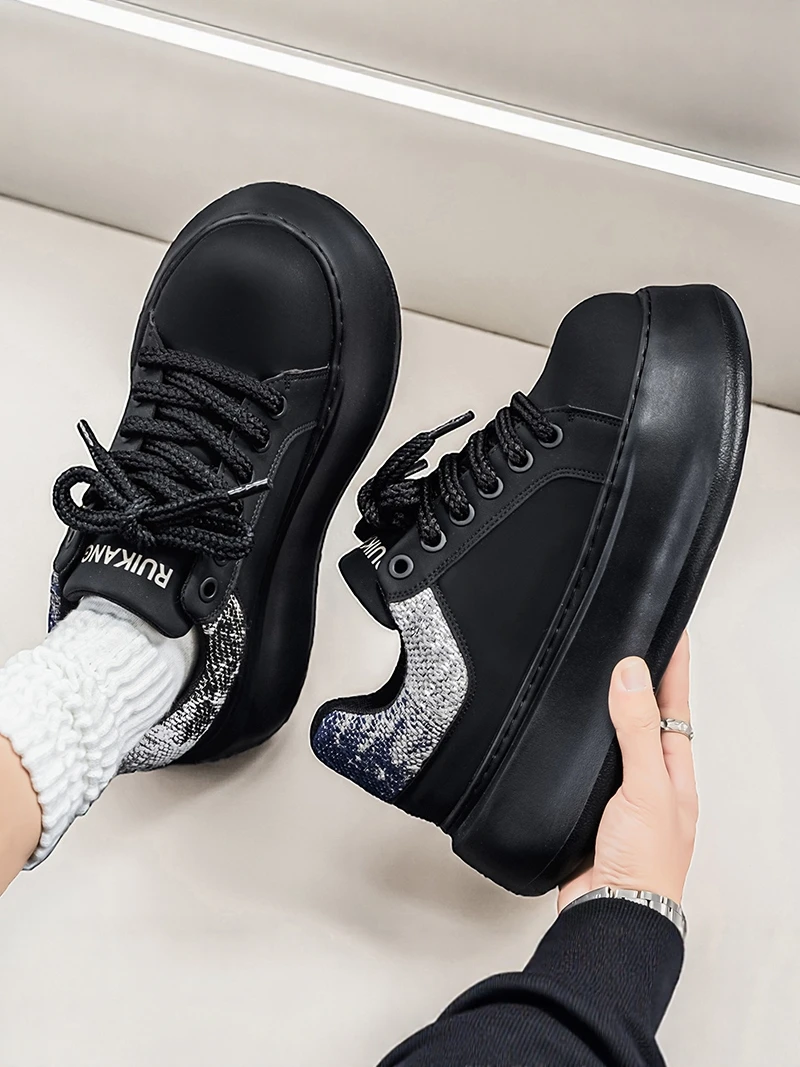 Men's Casual Sports Shoes Spring Autumn Thick Bottom Breathable Leather Upgraded Version Comfortable round Toe  Trendy S...