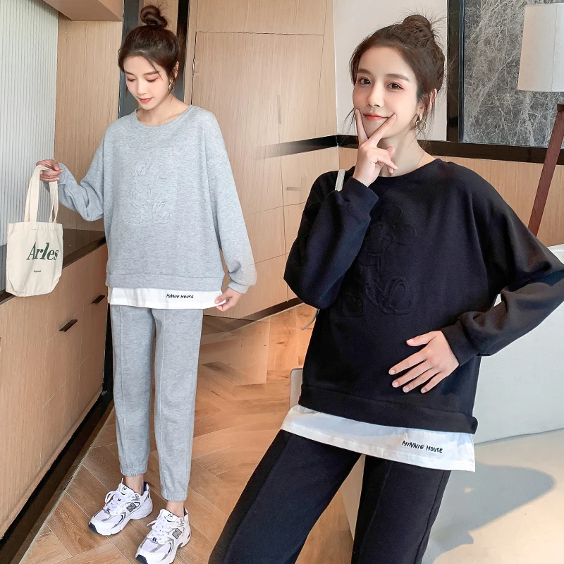 209 Spring Autumn Sports Casual Cotton Maternity Clothing Sets Sweatshirt Belly Pants Suits Clothes for Pregnant Women Pregnancy