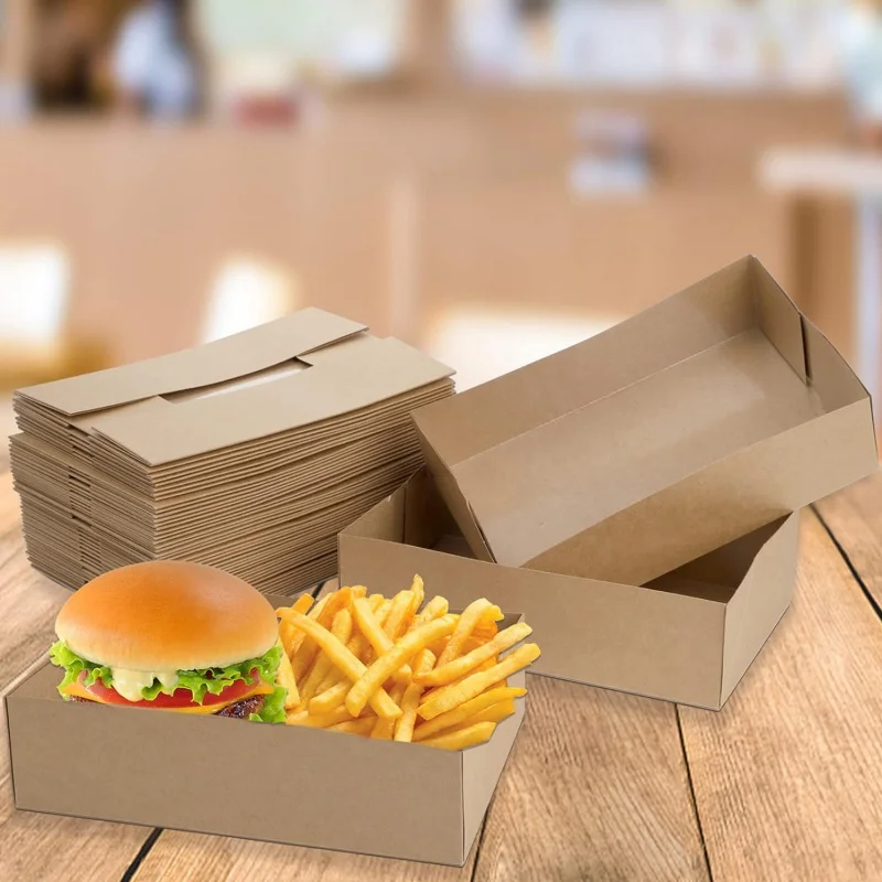 Boîte à Burger Personnalisée en Papier Kraft, Emballage à Emporter, Restauration Rapide, Déjeuner, Stades, Théâtres, Cinémas, Vente en Gros