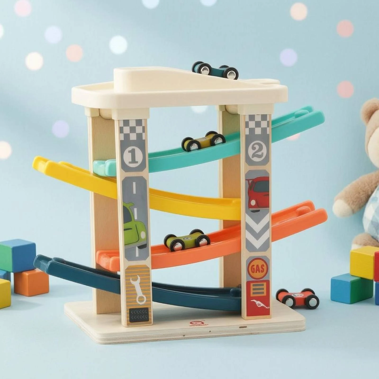 

Multi-Level Racetrack Playset Traffic Graphics Ramp Ramp Structure Track Set Curved Car Track Set Compatible with 1:64 Cars