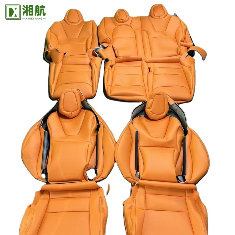 Suitable   for Tesla Model X Orange Nappa Leather Full Replacement Car Seat Cover