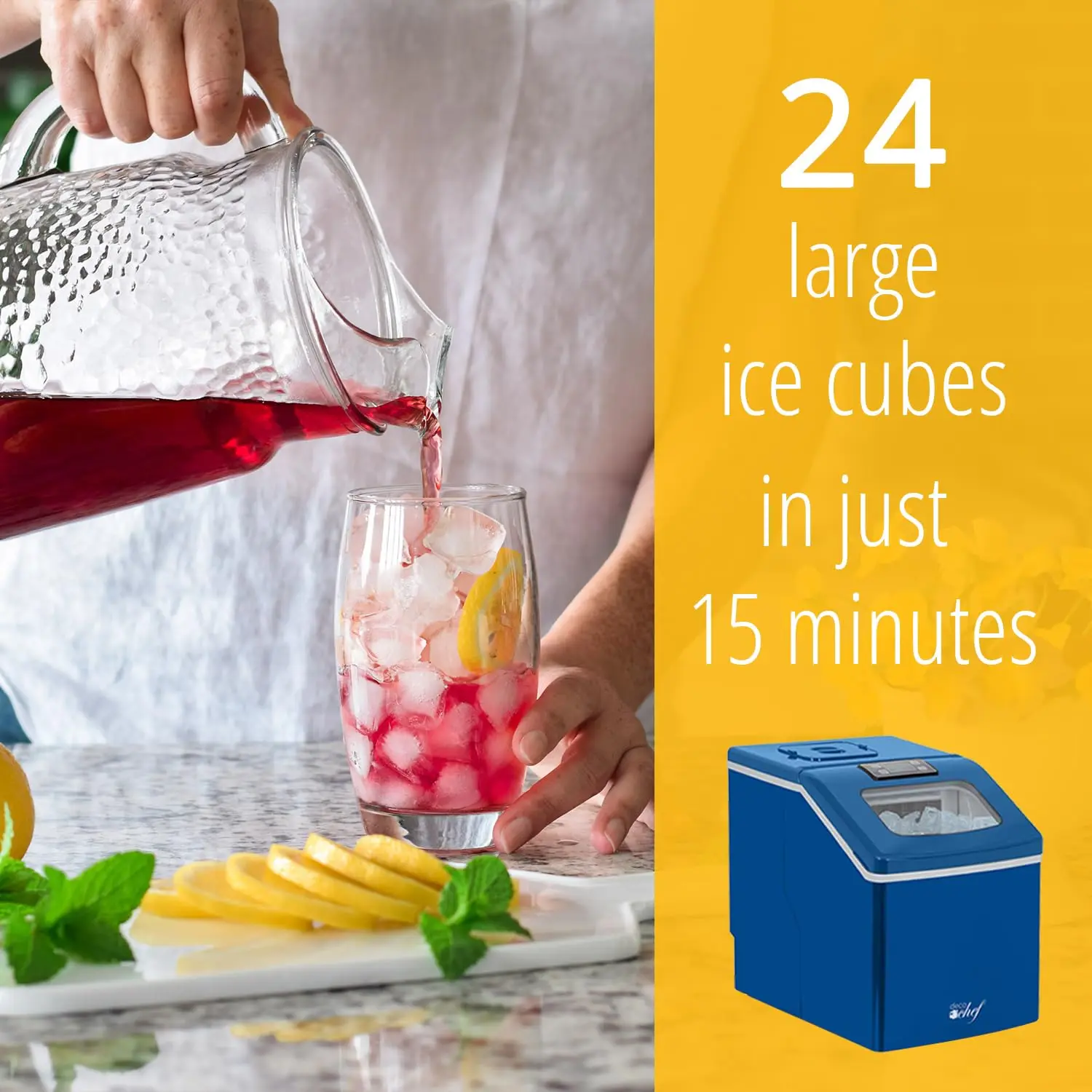 Ice Maker,40LB/24H, 24 Full Cubes 15 Minutes, Adjustable Size, Digital Control And Timer, Self-Cleaning, BlueIce Maker Machine