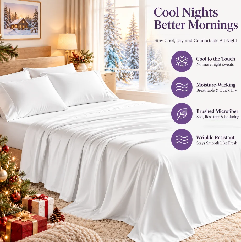 3/4pcs Deep-pocket  Fitted Sheet Set Includes Fitted Sheet And 1/2 Pillowcases; Ultra-soft, Breathable, And Cooling for Summer, 1900TC Smooth  Bed Sheets - Tencel Blend Features 16-inch Deep Pockets.christmas home decor