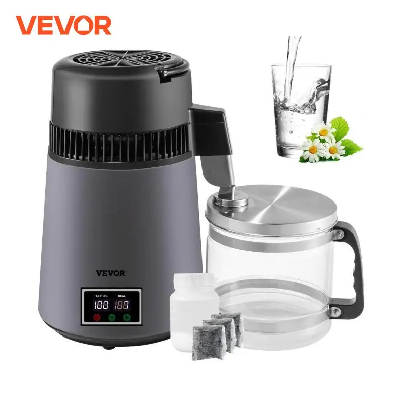 VEVOR Distillatore d'Acqua Creatore di Acqua Distillata da 1,1 Galloni Distillatore di Acqua Pura da 4 Litri con Display a Doppia Temperatura Macchina per Acqua Distillata per Casa con Contenitore di Plastica