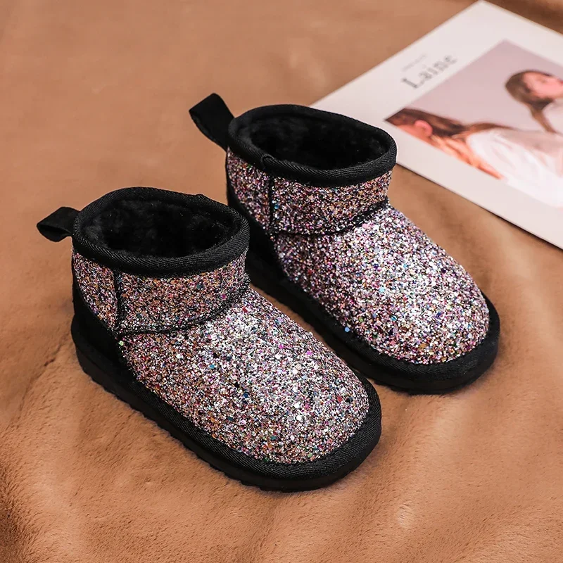 Bottes de neige pour bébés filles et garçons, chaussures d'extérieur pour enfants, rembourrées en coton, chaudes, épaisses, en peluche, coordonnantes, bottes de rinçage pour enfants, hiver