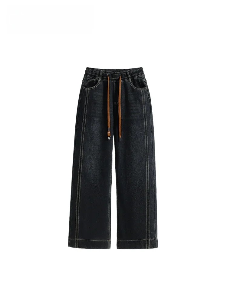 

Джинсы с высокой талией и прямыми штанинами, повседневные, женские, больших размеров, из смесового хлопка и полиэстера, весенние, новые, для фигуры типа «груша», повседневные брюки