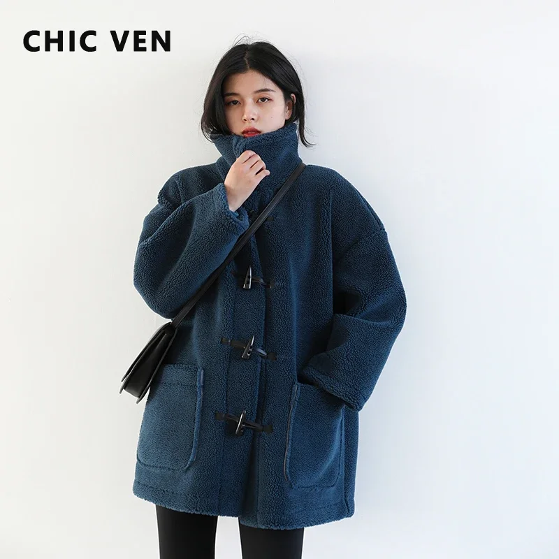 CHIC VEN Women Jackets Thick Casual Retro Horn Buckle Coat Faux Suede Wind Proof Warm Coats Female Overcoats Autumn Winter 2023