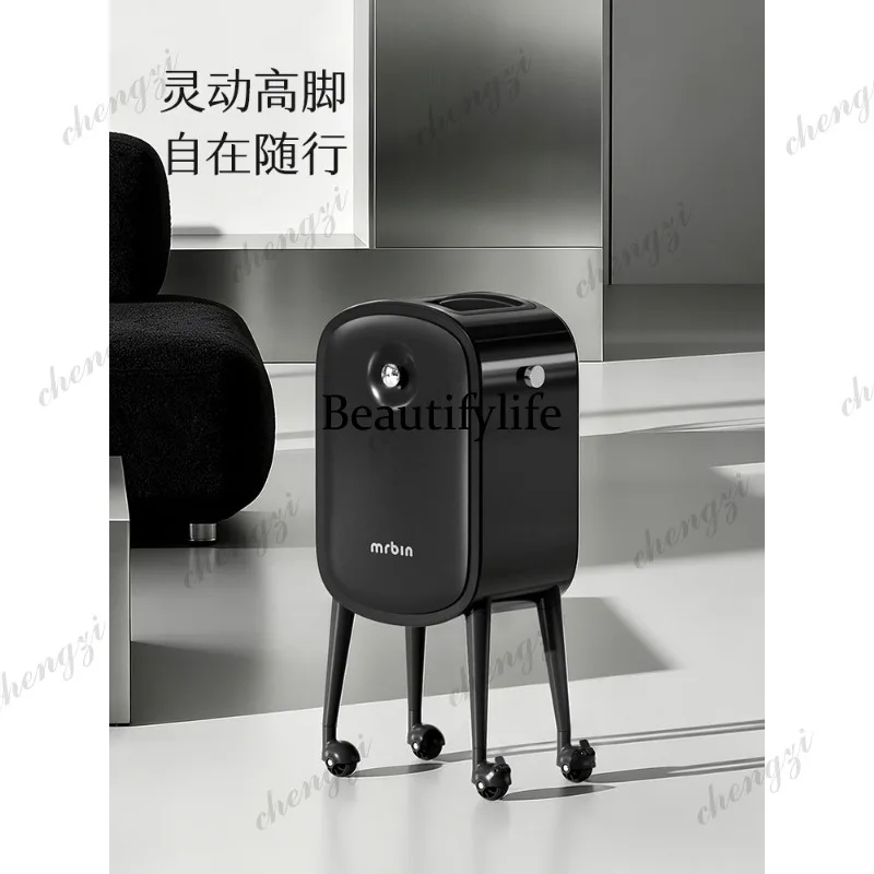 High-footed living room trash can with wheels removable home without cover 2026 new light luxury kitchen high value