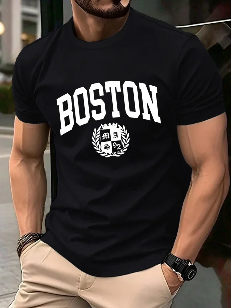 The Sacred Badge Of Boston Print Men's T-shirt Loose O-Neck Short Sleeve Trendy Sportswear Unisex Comfortable Summer T-Shirt