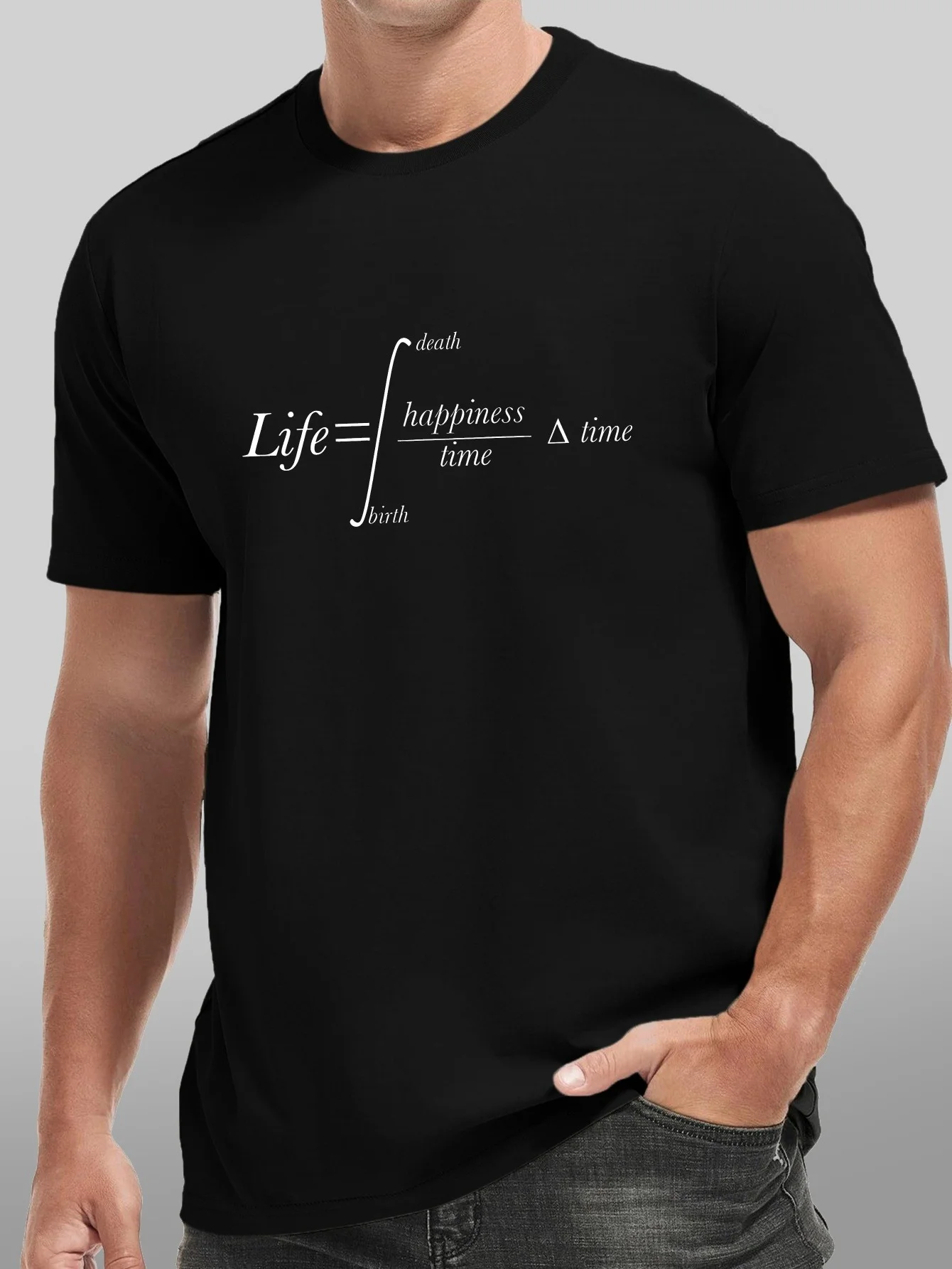 Funny Life Integral Formula Men's Print T Shirt Cotton Women Streetwear Oversized Loose Tee Clothing Vintage Summer Spring Meme-image