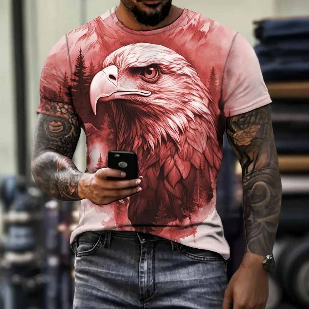 

Eagle Printed Men's T-Shirt Summer Outdoor Casual Round Neck Short Sleeve Top 3D Animal Printing OverSize Men's Clothing