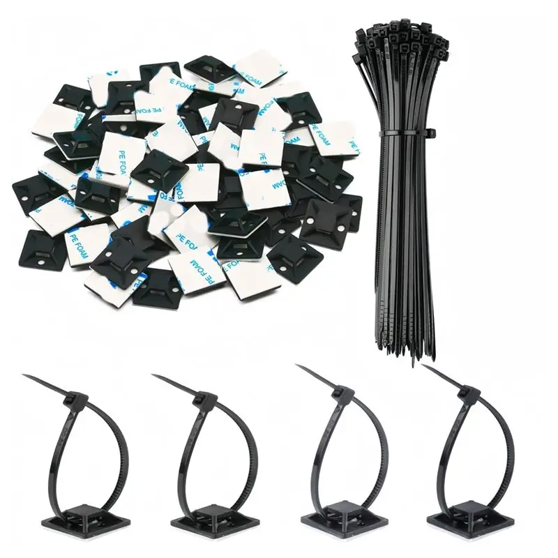 

B84B-Cable Base Holders Self-Adhesive Zip Tie Adhesive Mounts Multi-Purpose Wire Clips With Wire Tie, Wire Holder