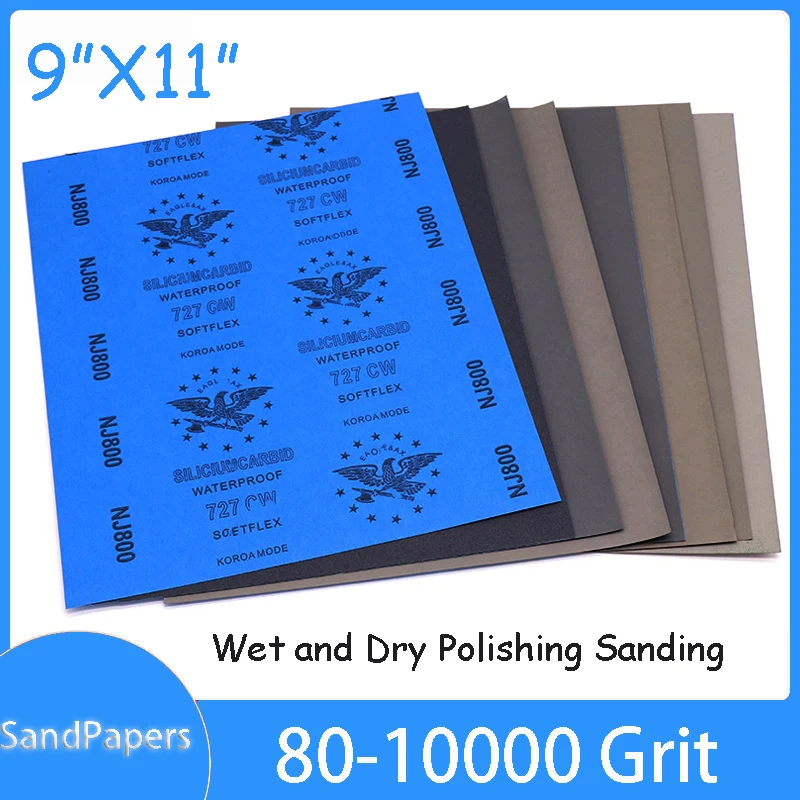 

2pcs SandPapers 9”x11” Wet and Dry Polishing Sanding Abrasive Sandpaper Paper Sheets Surface Finishing Made 80 120- 10000 Grit