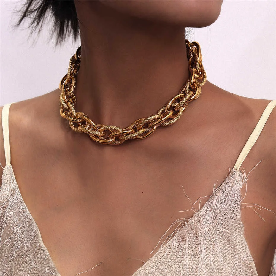 Hohe Qualität Punk-Lock Choker Halskette Anhänger Frauen Kragen Erklärung Marke Gold Farbe Chunky Dicke Kette Halskette Steampunk Männer – Detail 7