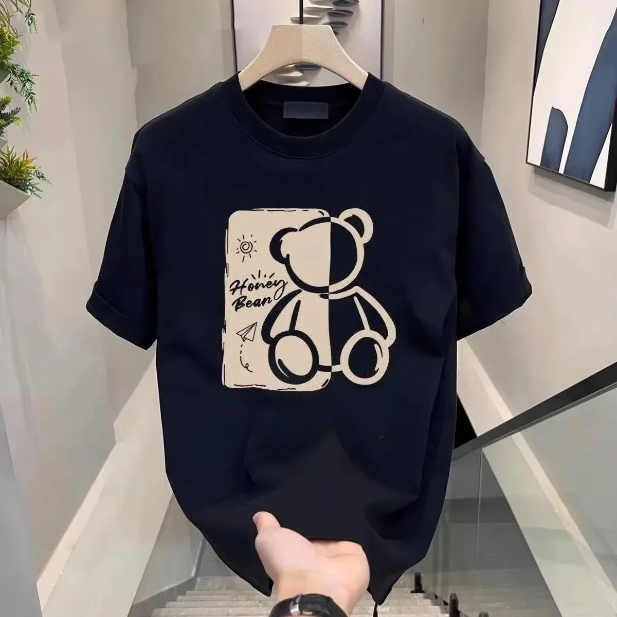 حار بيع العلامة التجارية الفاخرة الصيف وسيم الرجال القطن الخالص جولة الرقبة قصيرة الأكمام تي شيرت للرجال قصيرة الأكمام فضفاضة قمم - #1