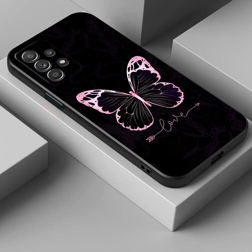 Butterfly Love Black Phone Case For Samsung Galaxy A15 A25 A24 A23 A22 A21S A20s A13 A10 A05S A04 A03 A02 A14 Soft Black Cover
