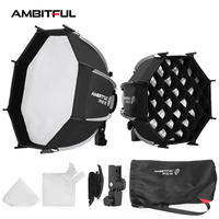AMBITFUL PF30/PF40 30cm /40cm mini Speedlite Portable Octagon Umbrella Softbox + Honeycomb Grid Outdoor Flash SoftBox for V1