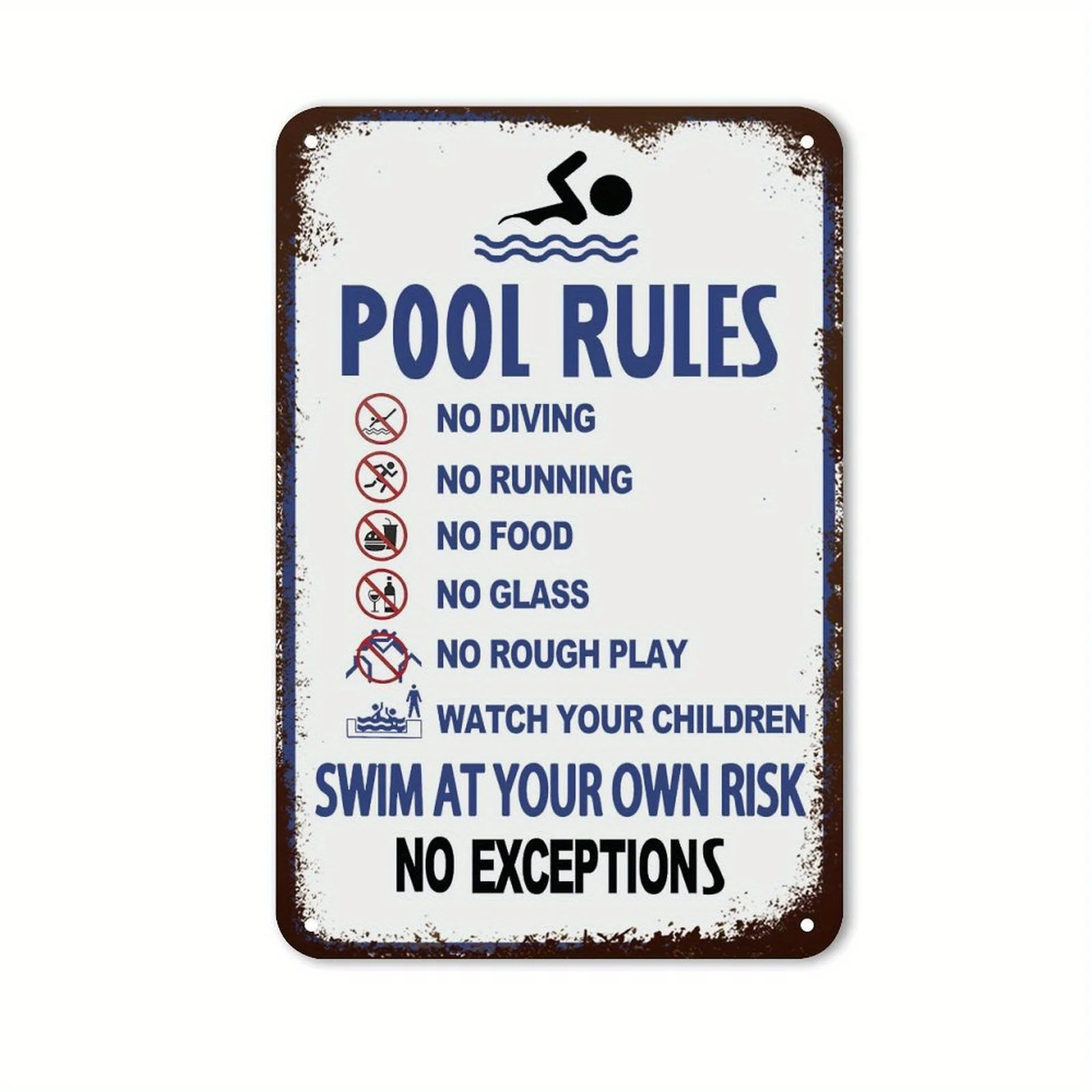 Poolside Essential, Customizable Pool Rules Sign - Rustproof Aluminum, No Diving/Running/Food/Glass/Rough Play Easy Mount Safe
