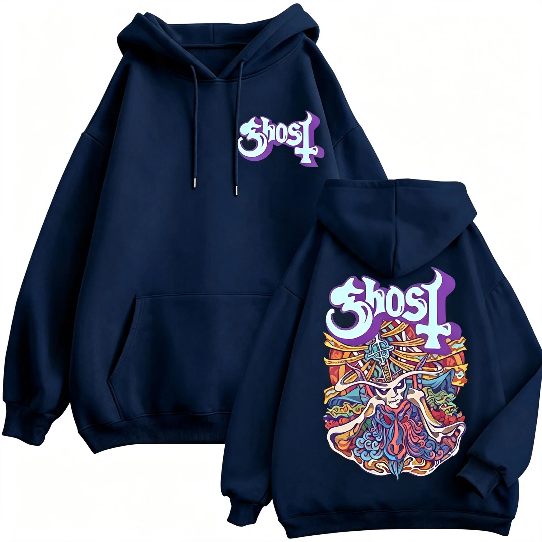 Ghost Band Grafik-Reißverschluss-Hoodies für Männer und Frauen, Modische Y2k Oversized Zip-Up Sweatshirts, Gothic Rock Hip Hop Pullover, Streetwear – Detail 10
