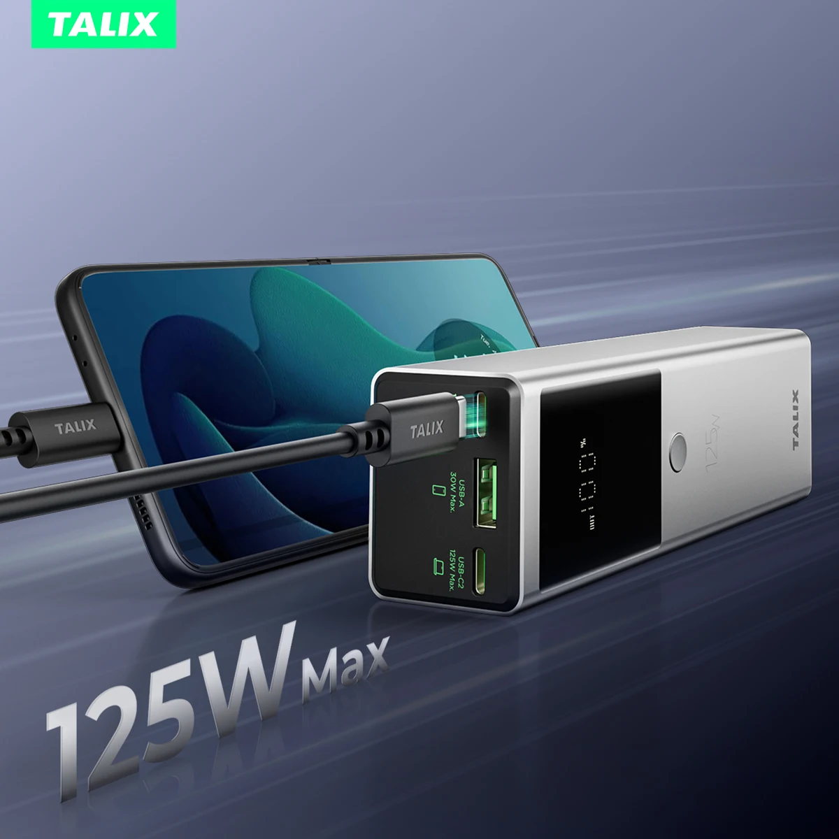 TALIX 125W power bank fast charging 12800mAh USB C Flight-Approved Travel for iPhone 17/16 Series MacBook Samsung and More