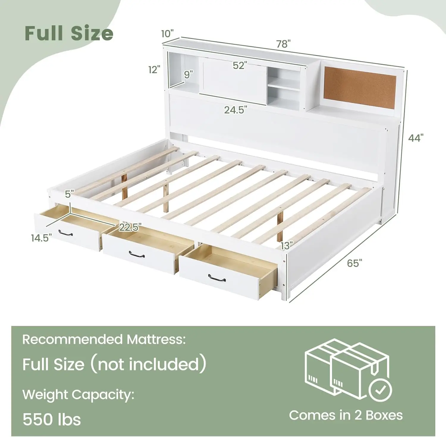 Giantex Full Daybed With 3 Storage Drawers, Wood Day Bed With Storage Shelves, Cork Board & Sliding Door, Daybed Frame For Kids