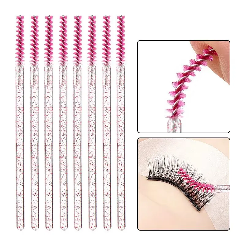 50 قطعة فرشاة رمش حلزونية جديدة قضيب كريستال يمكن التخلص منه مستقيم رئيس رمش فرشاة ماكياج أداة عصا الماسكارا قضيب تمديد #5