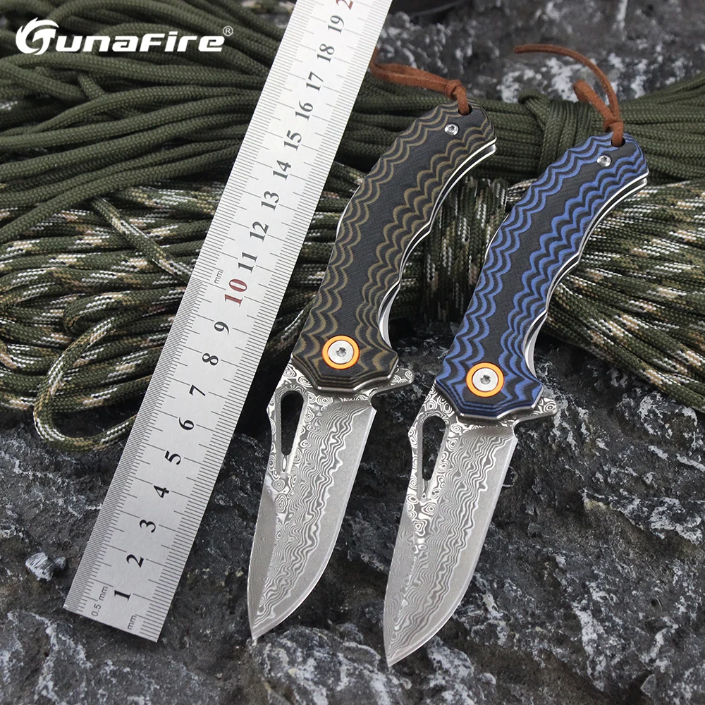 

Tunafire DM021 Folding Pocket Knife Damascus Blade G10 Handle Ball Bearing Flipper Knives Tactical Survival Knife EDC Hand Tool