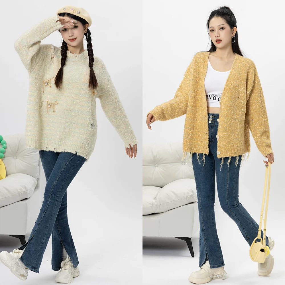 Korean Style Autumn Winter Women Girl Casual Pullover Sweater Coat Hollow Out Tassels Fashion Design Loose Knitted Cardigan New