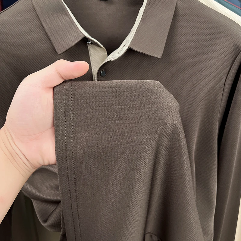 Hochwertiges Herren-Polohemd mit Originaldruck, Herbst-Trend, einfarbig, Revers, Langarm-T-Shirt, Business-Casual-Herrenbekleidung – Detail 20