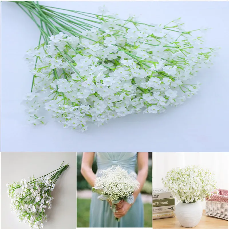 

Elegant White Gypsophila Baby's Breath Artificial Flower Bridal Bridesmaid Holding Flowers Bouquet for Home Decor 200 PCS/Lot