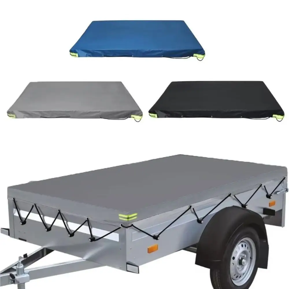 420D Oxford Car Tarpaulin Trailer Cover Dustproof Waterproof Trailer Protective Cover with Reflective Strip Anti-UV Truck Canopy