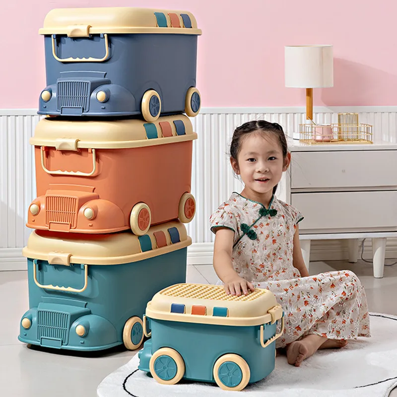 33x25x22cm Children's Toy Storage Box Pulley Design Movable Train Kids Toys Baby Clothes Bin Snack Box Closet Organizer Bookcase