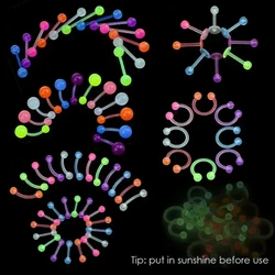 10/60pcs Glow In Dark Flexible Tongue Belly Lip Eyebrow Septum Ear Cartilage Daith Helix Piercing Earrings Punk Body Jewelry