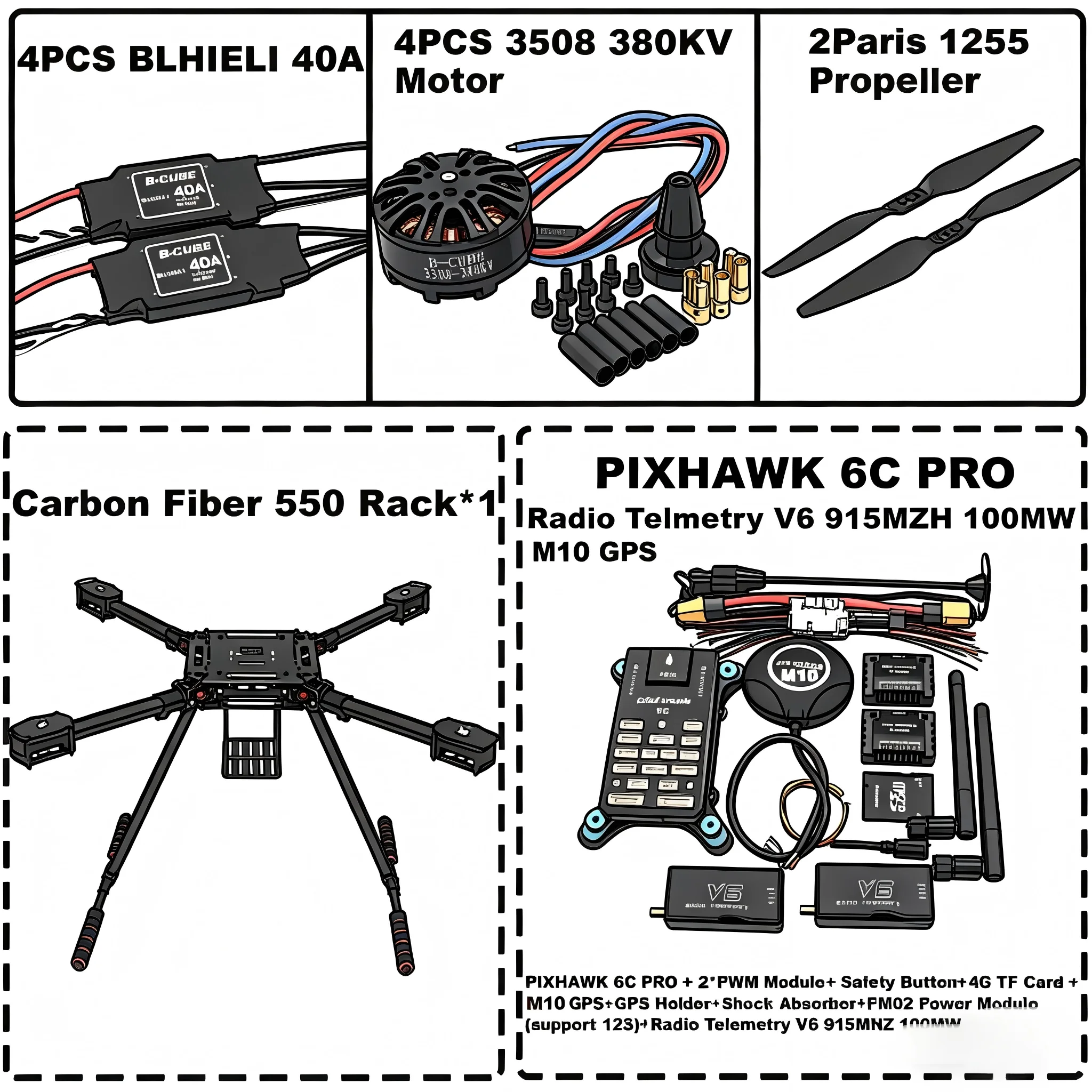 

FPV-рама Carbon550 Hexa для контроллеров PIXHAWK 6C PRO M8N M9N M10, радиотелеметрия Ardupilot, квадрокоптер, ESC 40A, мотор 3508 380KV