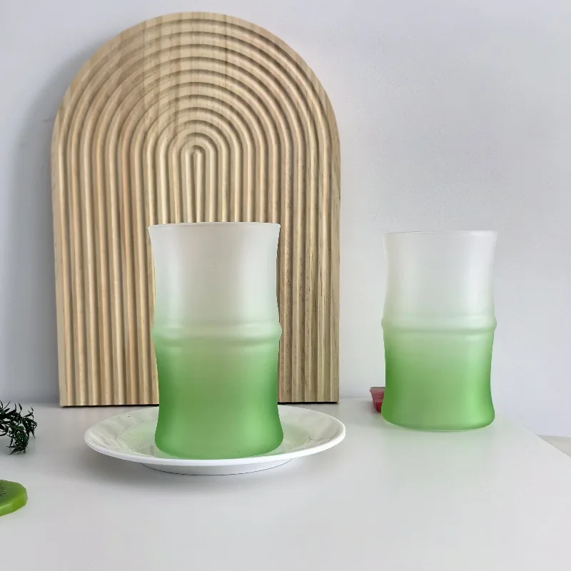 400ml Frosted Gradient Glass Tea Cup - Bamboo Design, Stylish New Chinese Aesthetic, Perfect for Loose Leaf Tea & Gifts