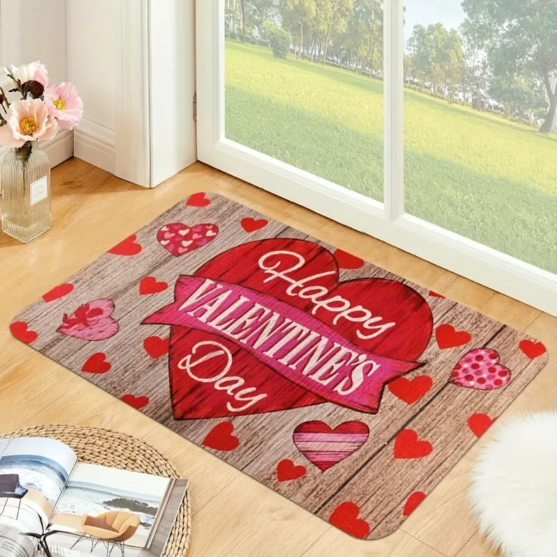 Tappetino per San Valentino con cuore in legno country, design d'amore 3D, zerbino antiscivolo per casa, camera da letto, soggiorno, decorazione del bagno
