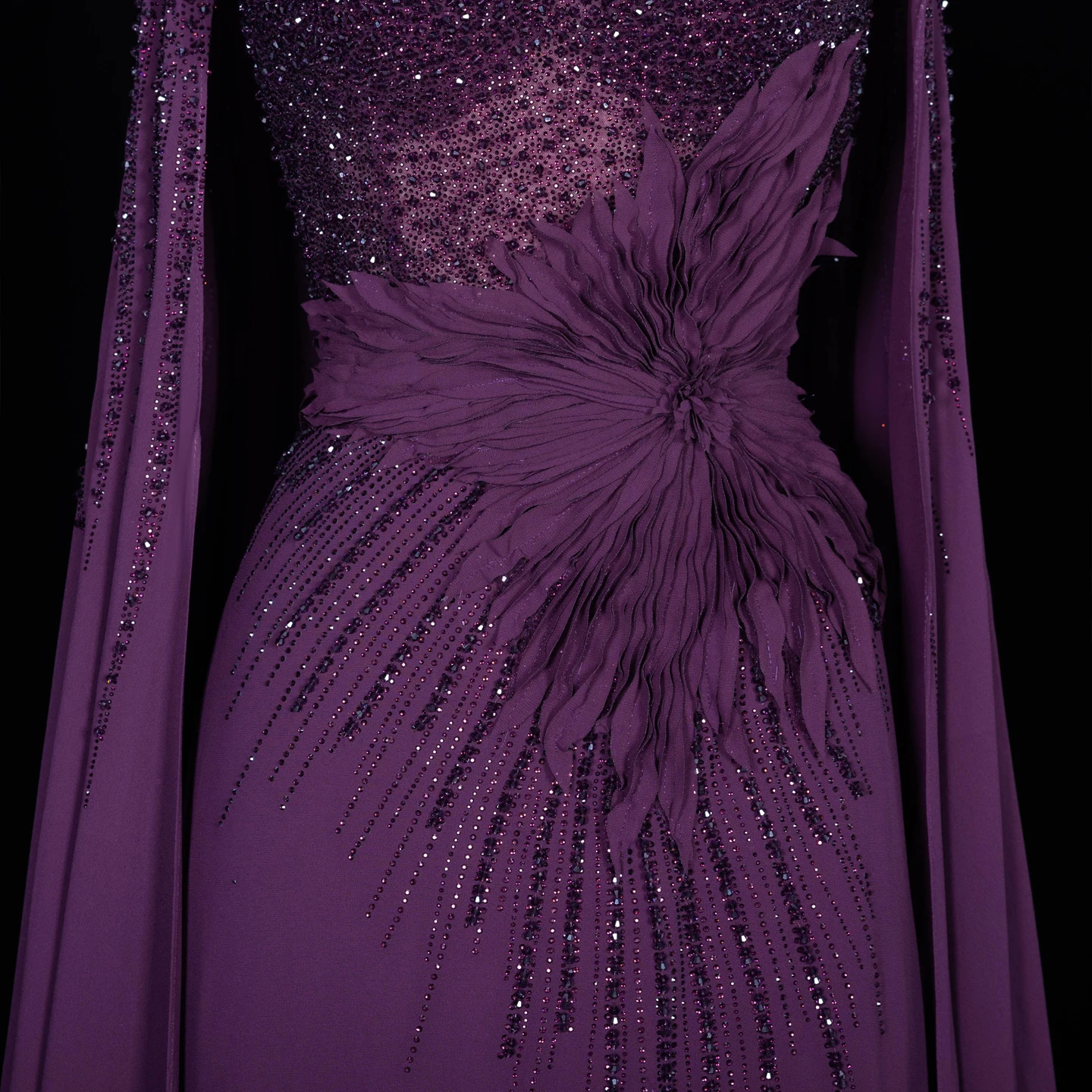 Sharon Said Abendkleider Luxuriöse Meerjungfrauen-Kleider mit V-Ausschnitt, Chiffon, Kristallen, Arabisch, Dubai, formelle Partykleider mit Umhang SS074 Maßanfertigung – Detail 18