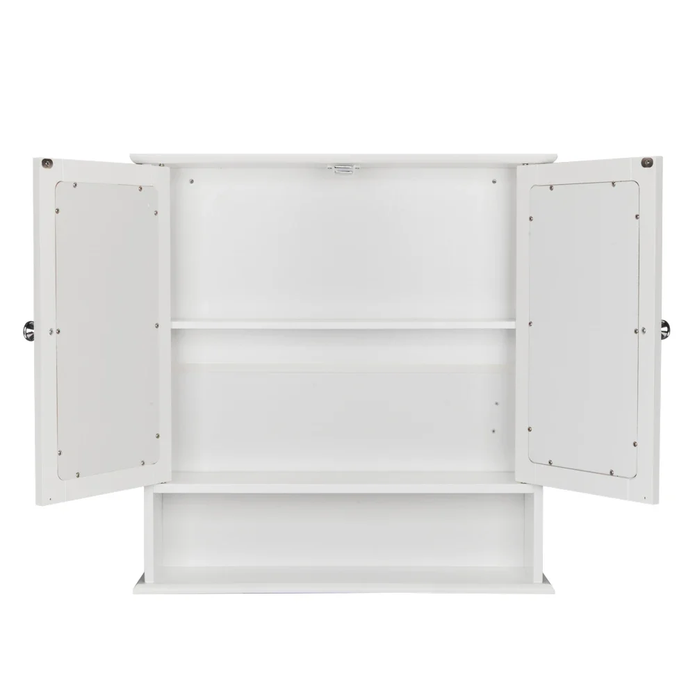 

Double Door Mirror Indoor Bathroom Wall Mounted Cabinet Shelf White