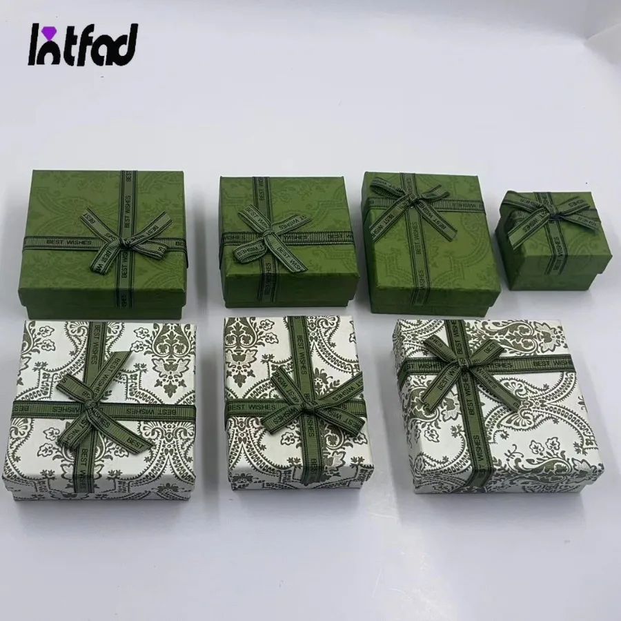 Cardboard Jewelry Set Bow Gift Box Ring Necklace Bracelets Earring Gift Packaging Boxes with Sponge Inside Rectangle