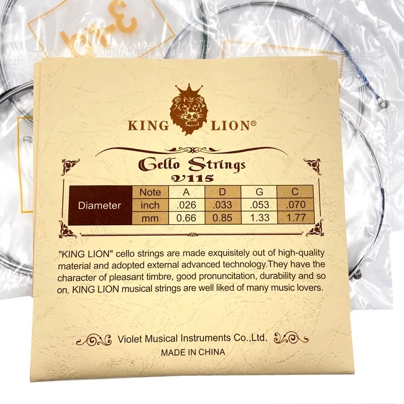 1 set (A-D-G-C) KING LION 3/4 4/4 cello strings V115,Steel wire alloy cello strings.cello Parts Accessories