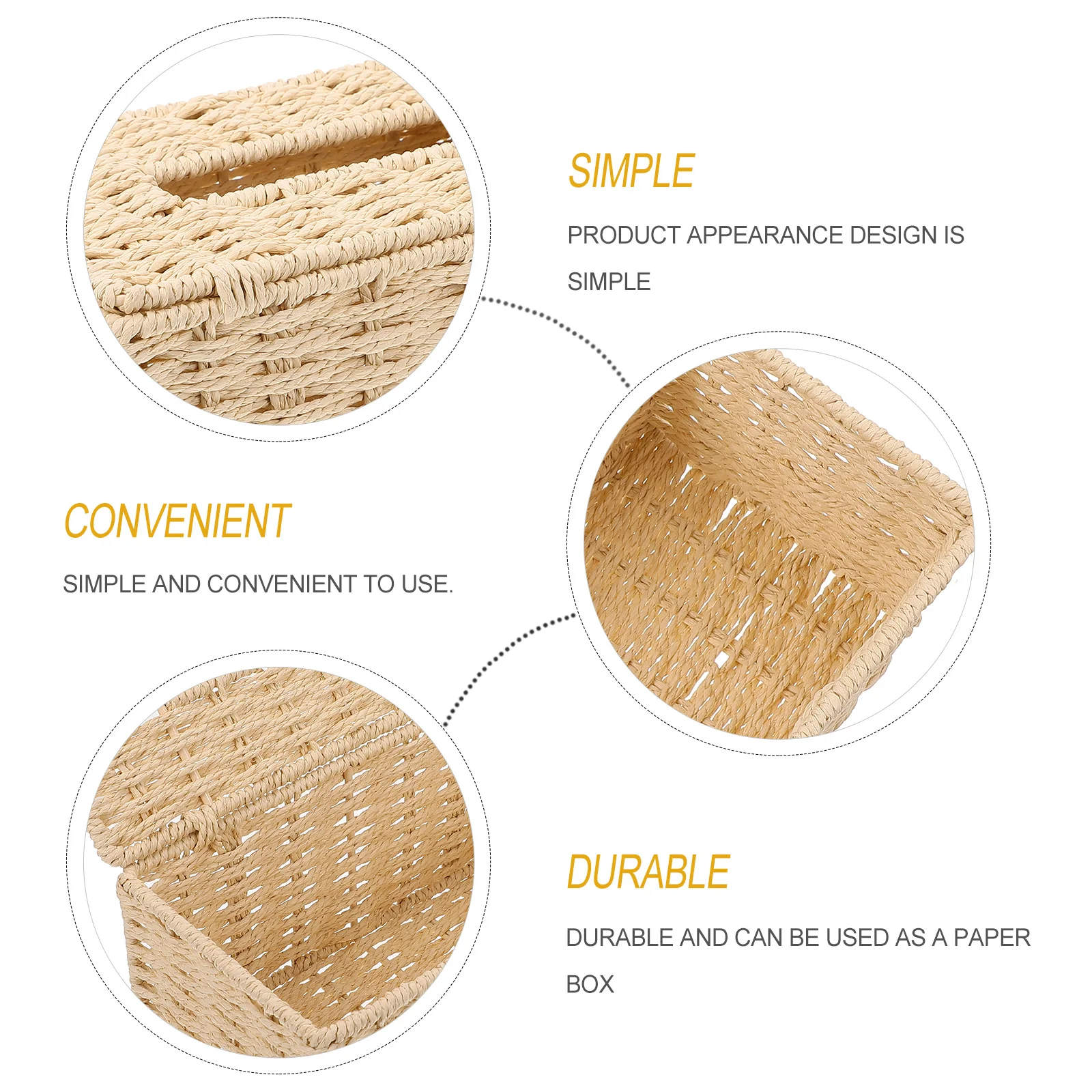 

1Pcs Woven Tissue Holder Sturdy Paper Rope Material Multi-Functional for Living Room Tabletop Tissue Storage Box Decor