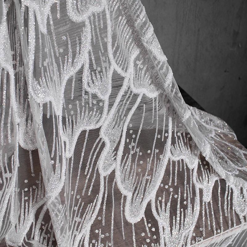 Sparkling Pink Wave Yarn High End Dress Fabric Imported Creative Slimming Lace Clothing Skirt Handmade Designer Fabric