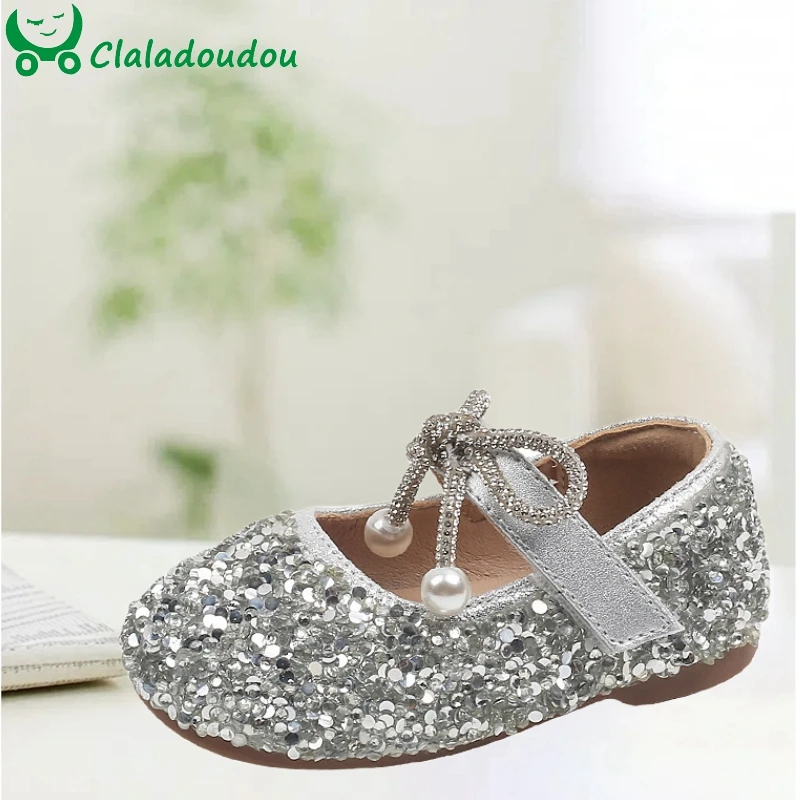 Brand Bright Shoes Princess Girls Silver Gold Sequined Casual Girls Shoes Shiny Toddler Little Woman Wedding Party Walkers,