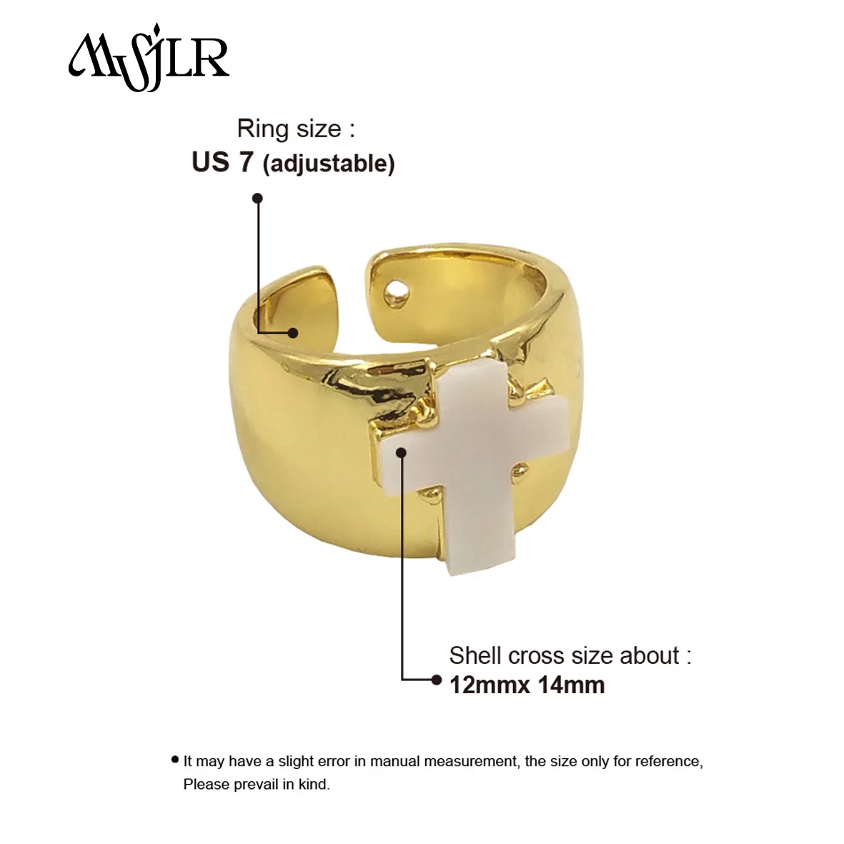 MVR087   2024 New Arrival Religious Retro Style Yellow Brass Cross Shaped Design Shell Ring Daily Wearing Accessories