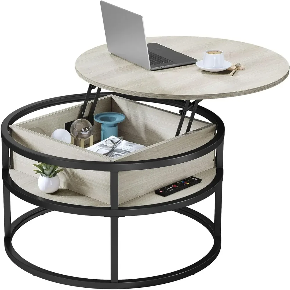 

Circular lift table coffee table, living room coffee table with hidden storage compartment, and home office storage space