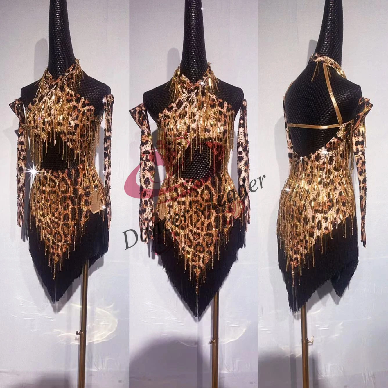 Latin Dance Dress Women High-end Custom Dance Dress Sexy Leopard Print Tango Cha Stage Professional Performance Clothes