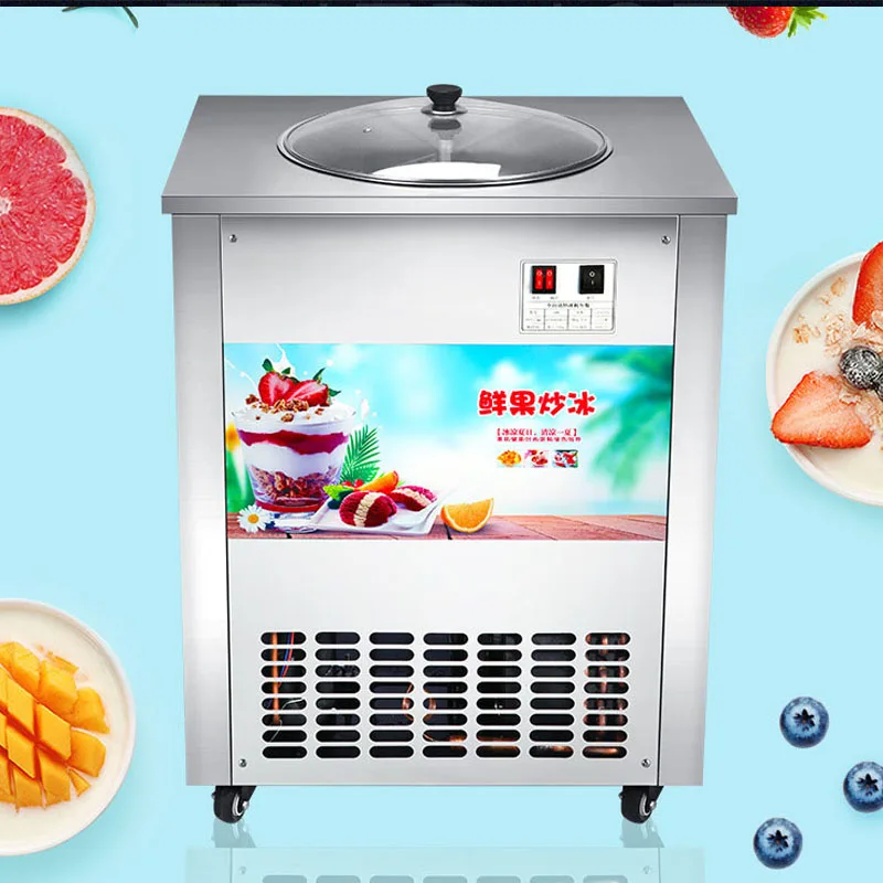 

Automatic Rotate Ice Frying Machine Commercial 1500W Flat Pan Single Pot Fruit Juice Cream