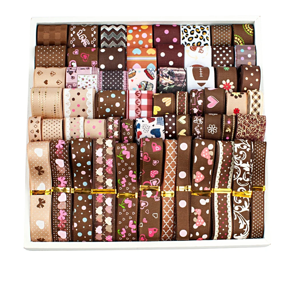 الترويجية الربيع الأخضر سلسلة 12 ياردة مجموعة عشوائية حجم مختلف مختلط نفس اللون المطبوعة Grosgrain/شريط الساتان ، كل منها 1 ياردة